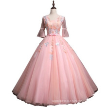 HQ183 See Through Long Sleeves V-neck Prom Gowns Evening Dress Shinny Organza Ball Gown Night Party Wear Evening Prom Dress